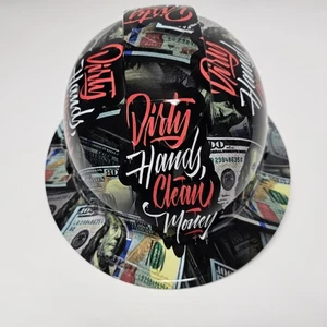 TYPE 2 FULL BRIM Hard Hat WITH FOAM  custom hydro dipped,DIRTY HANDS CLEAN MONEY - Picture 1 of 8