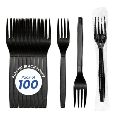 Heavy Weight Black Plastic Forks - 100 Count - Concession Essentials - Image 1 of 4