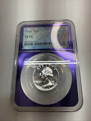 1963 NGC PF68 Washington Quarter 25c Silver Proof White - Image 1 of 2