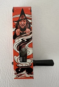 Vintage Halloween Tin Litho Ratchet NOISEMAKER Witches Black Cat Bats US Metal - Picture 1 of 7