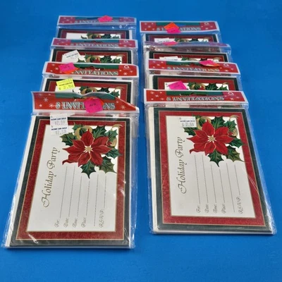 Lot of 8 8 Pack Amscan Holiday Party Invitations Royal Poinsettia 64 Invites - Image 1 of 4