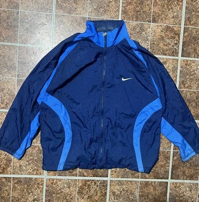 Chaqueta cortavientos vintage años 90 Nike Big Swoosh talla L azul real de colección Foto 1 de 4