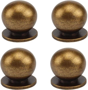 4Pcs 1-1/8 Inch round Solid Brass Pulls Antique Brass Cabinet Drawer Knobs Handl - Picture 1 of 4