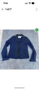 Anthropologie Sparrow Small Felted Cardigan Sweater Blue Black Wool Button Trim - Picture 1 of 1