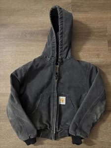 Vintage CARHARTT  Jacket Youth Size Medium Black Hooded JR605 MADE IN USA - Picture 1 of 6