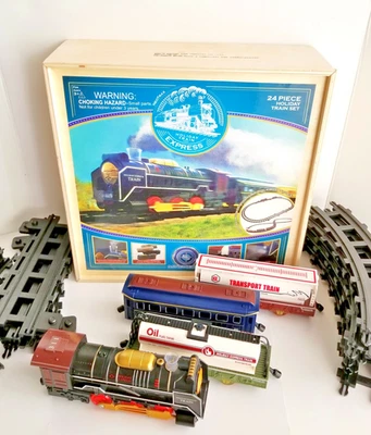  Holiday Train Express 24 Piece Set Wooden Box NeoTrax Mist Action Mindscope  - Image 1 of 4