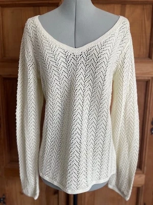 NUEVO CON ETIQUETAS Tommy Hilfiger Mujer Talla Grande Suéter Tejido Abierto Marfil Manga Larga Cuello en V Foto 1 de 4