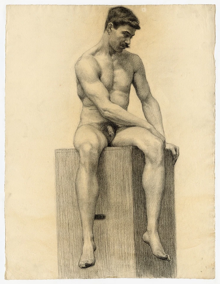 Henri Bonnerot, academic male nude figure drawing, académie c. 1910 - Image 1 of 1