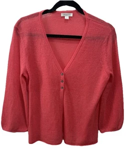 Cárdigan para mujer Garnet Hill pequeño 100 % cachemir de 3 botones coral peso pluma - Imagen 1 de 11