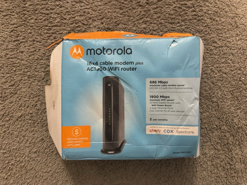 MOTOROLA MG7550-30 AC1900 WIFI ROUTER 16X4 CABLE MODEM PLUS ROUTER - Image 1 of 4