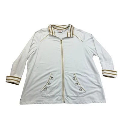 Quacker Factory Jacket Womens 3X White Gold Rhinestones Full Zip Long Sleeve - Image 1 of 4