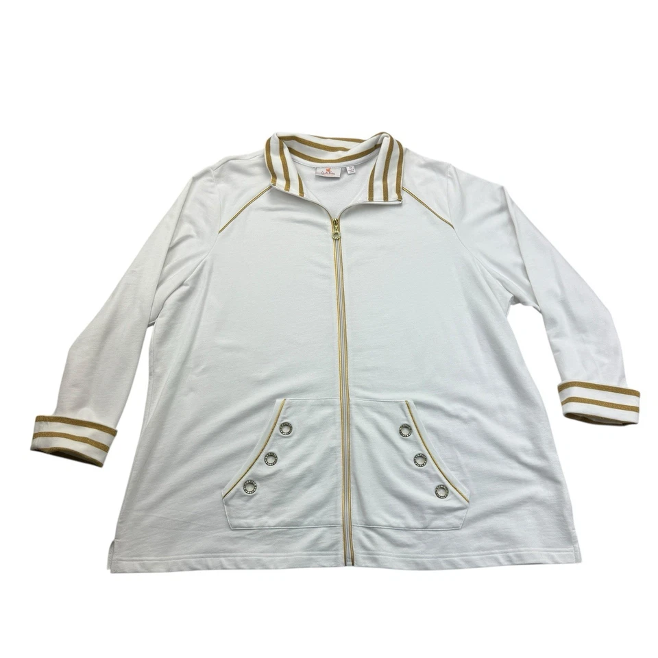 Quacker Factory Jacket Womens 3X White Gold Rhinestones Full Zip Long Sleeve - Image 1 of 4