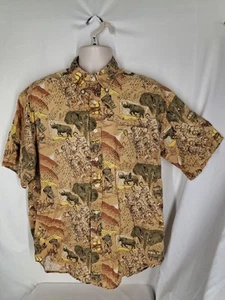 Vintage Tommy Hilfiger Shirt 80s Elephant Rhino Safari Cotton Linen Men's L - Picture 1 of 7