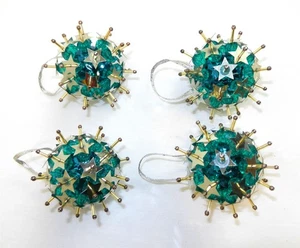 4 spille spille paillettes verde su verde e oro ornamenti stella cosmica anni 70 2,25" T308 - Foto 1 di 4