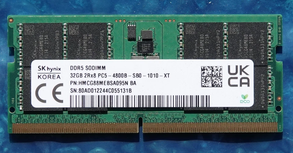 Hynix 32GB 1X32GB DDR5 4800MHz PC5-38400 2RX8 SODIMM RAM Memory HMCG88MEBSA095N - Image 1 of 1