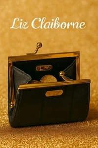 Vintage Liz Claiborne Black Wallet Kiss Lock Coin Purse Gold Tone 90s Retro Smal - Picture 1 of 7