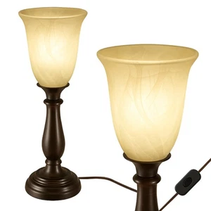 Table Lamp (Bronze, 18.75 inches) with Alabaster Glass Shade - Farmhouse Lamp... - Picture 1 of 9