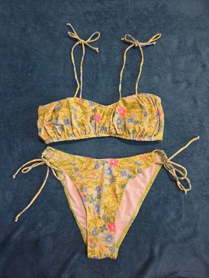 ALMACÉN VERDE LIMA AZUL ROSA DELICADO FLORAL BANDEAU CORBATA CORBATA BIKINI LATERAL Foto 1 de 4