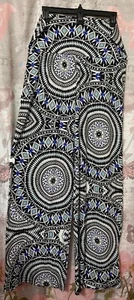 WHITE MARK Women’s Bohemian Print Fold Over Waist Stretchy Pants 1XL Wide Leg - Picture 1 of 10