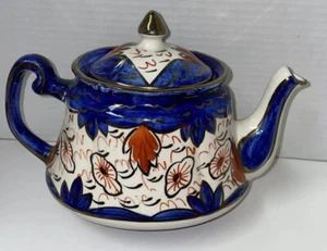 Vintage Gaudy walisische Teekanne Price Kensington Imari blau rot Goldrand England - Bild 1 von 14