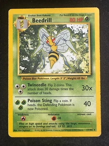 Pokemon TCG 17/102 Beedrill Unlimited Base Set Non Holo Rare LP - Picture 1 of 2