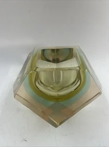 MCM Yellow MURANO SOMMERSO GEOMETRIC FACETED GLASS CANDLE HOLDER Ashtray - Picture 1 of 11