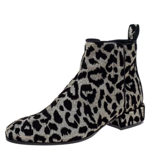 Dolce & Gabbana Black/Silver Animal Print Lurex and Velvet Ankle Boots Size 36 - Picture 1 of 8