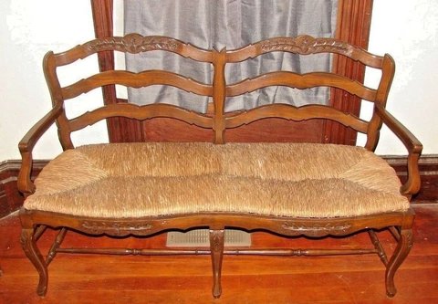 XL CHARMING ANTIQUE FRENCH COUNTRY ORNATE COTTAGE FLORAL WOOD SETTEE BENCH COUCH Cover