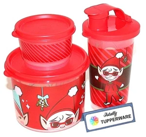 Juego de almuerzo Tupperware Navidad Elfo Niño Snack Cup 10,5 oz. Vaso Santa - Imagen 1 de 3