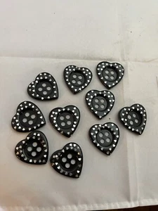 Four Button Black Heart Shaped Buttons, Lot of 10 Large - Picture 1 of 4