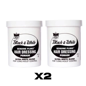 2 X BLACK & WHITE HAIR WAX GENUINE PLUKO HAIR DRESSING POMADE 200g *NEW* - Picture 1 of 1