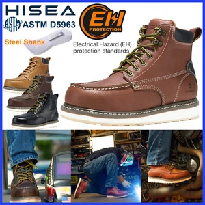 HISEA NINGO Men's Moc Toe Work Boots Soft Toe Leather Lace Up Construction Boots - Picture 1 of 38