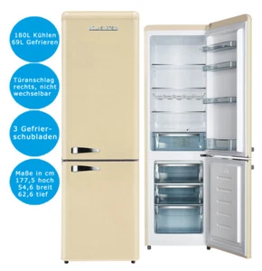 Kühl-Gefrierkombination Retro Creme 249L. Wolkenstein KG250.4RT / B-WARE - Bild 1 von 11