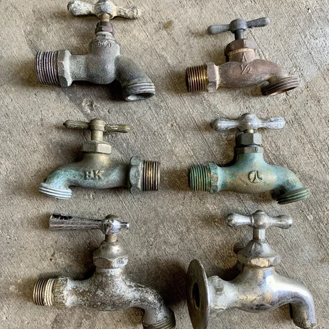 Vintage Lot Of 6 Brass Water Spigot Faucet Valves Reclaimed Cover