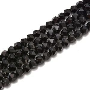 Black Onyx Smooth Faceted Star Cut Beads 4mm 5mm 7mm 9mm 15.5" Strand - Picture 1 of 2