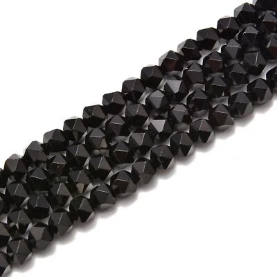 Black Onyx Smooth Faceted Star Cut Beads 4mm 5mm 7mm 9mm 15.5" Strand - Image 1 of 2