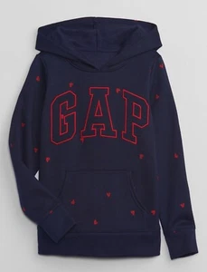 GAP LOGO PULLOVER Hoodie Long Sleeve Sweatshirts Wmn NAVY W/ Hearts Sm NEW - Picture 1 of 9