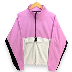 DKNY Womens Jumper Pink White Half Zip Pullover Front Pocket XL Polyester - Picture 1 of 15