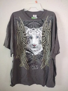 Vintage Y2K Shirt Mens Size 2XL Bengal White Tiger Tribal Animal Planet Grey - Picture 1 of 3