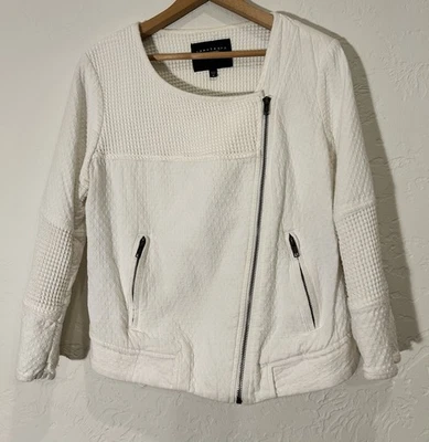 Sanctuary White Quilted Cotton Moto Jacket Women’s Medium Off Center Zip Pockets - Image 1 of 4