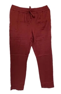 Ann Taylor LOFT Satin Jogger Pants Drawstring Tie Waist Adjustable Red Medium NW - Picture 1 of 7