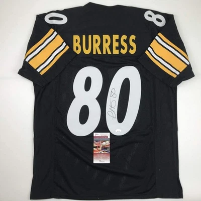Autographed/Signed PLAXICO BURRESS Pittsburgh Black Football Jersey JSA COA Auto - Image 1 of 4
