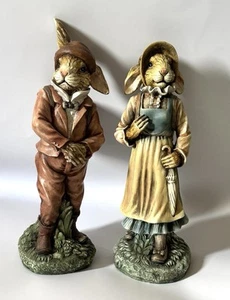 Figurine pasquali vintage 2002 Henri Chrisdon MR. & MRS. RABBIT con cesti resina 12" - Foto 1 di 7