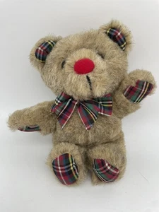 Vtg 1985 Applause Bear Plush Red Nose Scottish Tartan Plaid Bow Christmas EUC - Picture 1 of 5