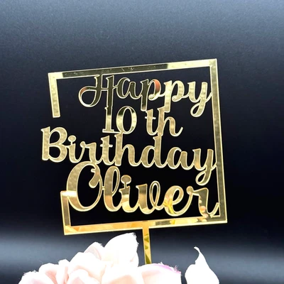 Espejo Acrílico Personalizado Cumpleaños Pastel Topper con Nombre o Edad Decoración Foto 1 de 3