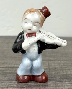 Occupied Japan Boy Violin Player Toothpick Holder Figurine Ceramic 3” Vintage - Picture 1 of 7