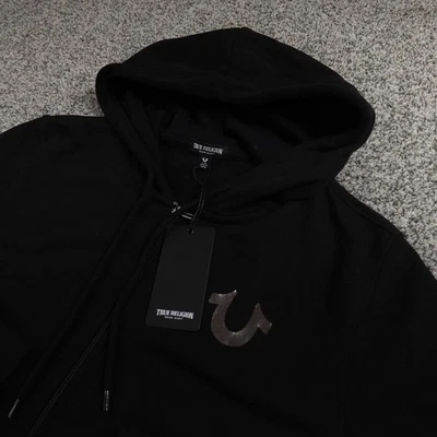NUEVO True Religion Sudadera con Capucha Para Hombres L Negro Buda Cremallera Completa Sudadera Suéter Chaqueta Foto 1 de 4