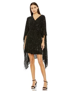 NWT Mac Duggal #94044 Black Fringe Beaded Robe Cocktail Dress Sz M $598 - Picture 1 of 6