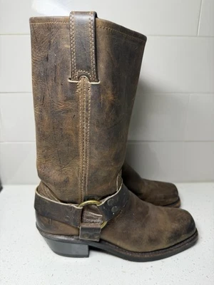 FRYE Boots 77300 Women 7 M Brown Leather Distressed Harness Biker Moto Cowgirl - Image 1 of 4