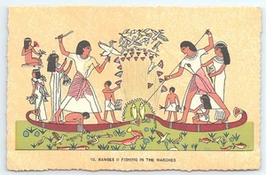 Postcard Ramses II Fishing in the Marches Artistic Rendering Egyptian Mural 1939 - Picture 1 of 3